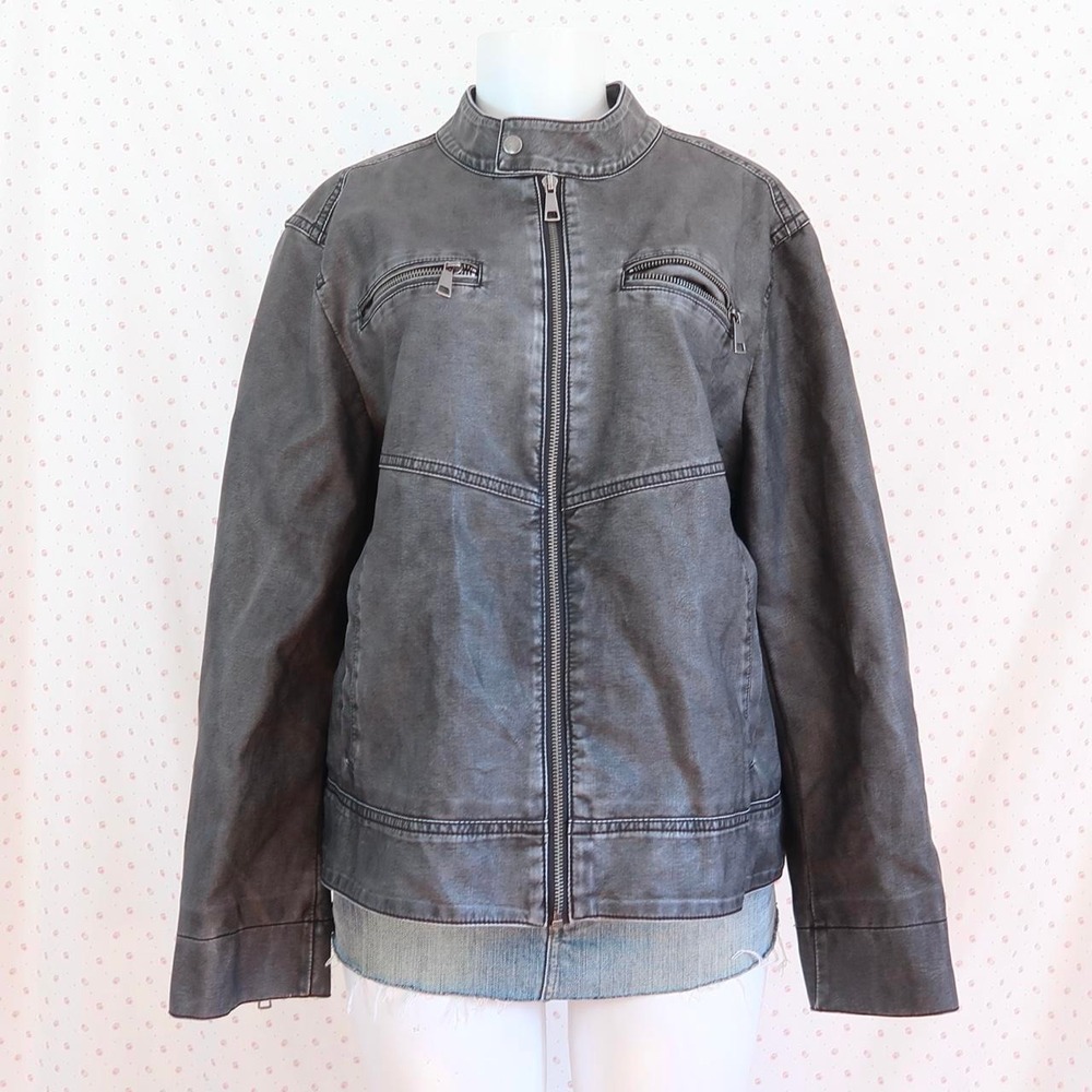 y2k grey faux leather zip up jacket